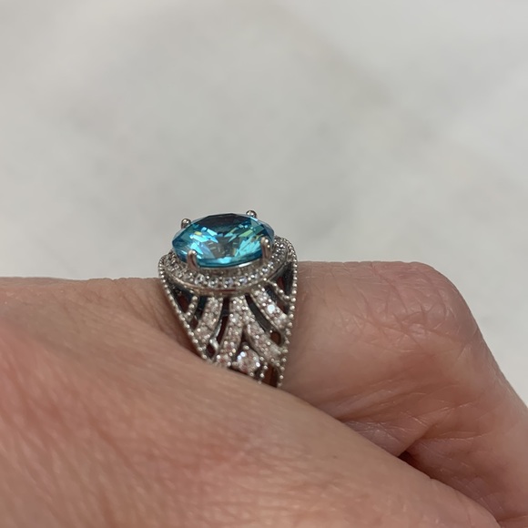 NWT JTV BELLA LUCE 7.07CTW AQUAMARINE & WHITE DIAMOND SIMULANTS RHODIUM OVER SS - Picture 2 of 6